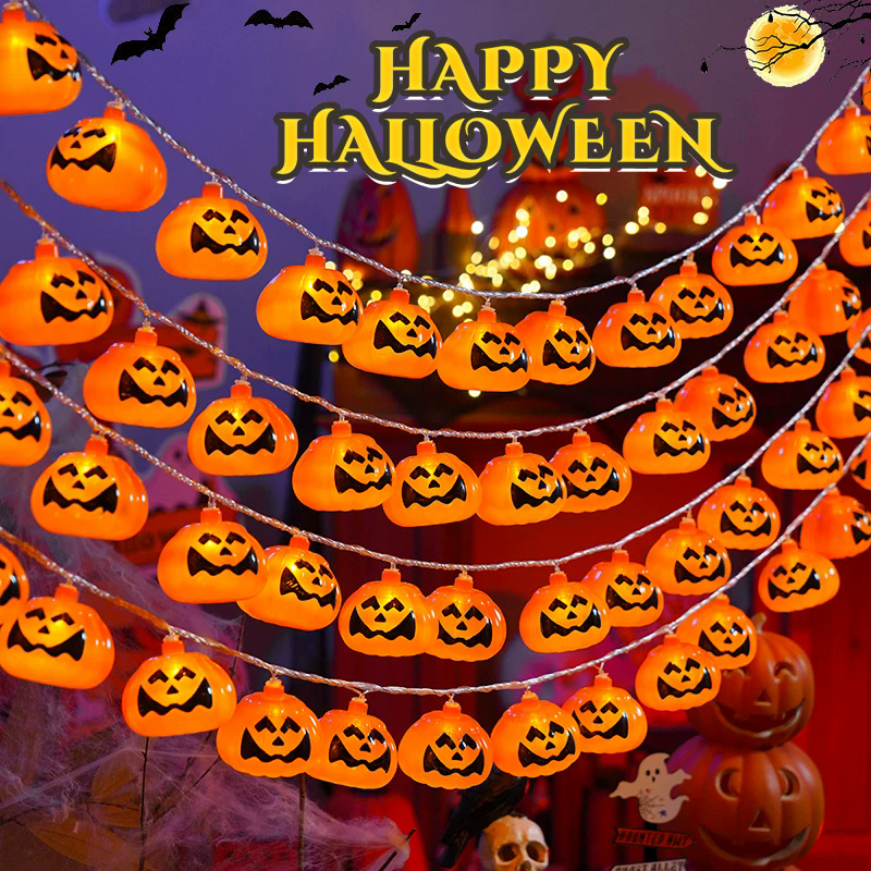 Outdoor Power Jack - Halloween Pumpkin String Lights Jack-O-Lantern LED