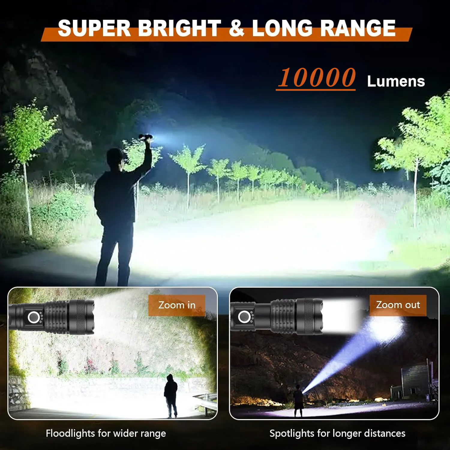 High Power LED Flashlight Rech - Outdoor Power For Camping บทวิจารณ์และราคา
